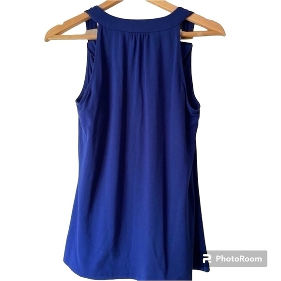 White House Black Market Blue Sleeveless Blouse with stone decorative - Picture 2 of 5